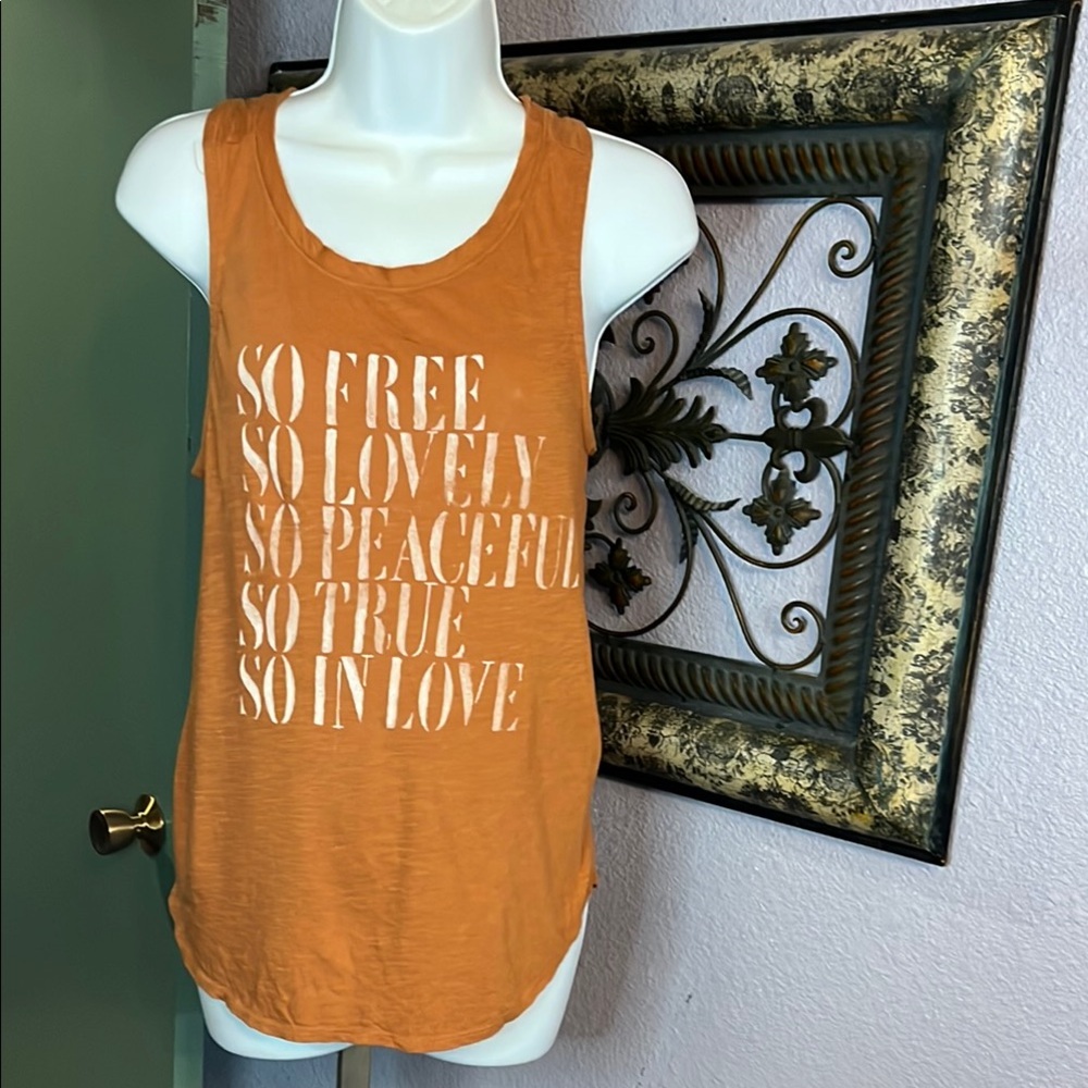 Lucky Brand Orange Graphic Tank Top Sz S💚